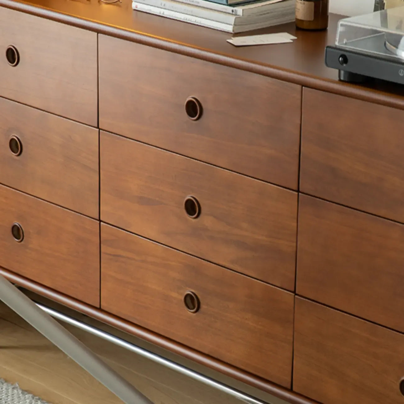 Trendy Lumber Cocoa Chest with 9 Drawers and Metal Base