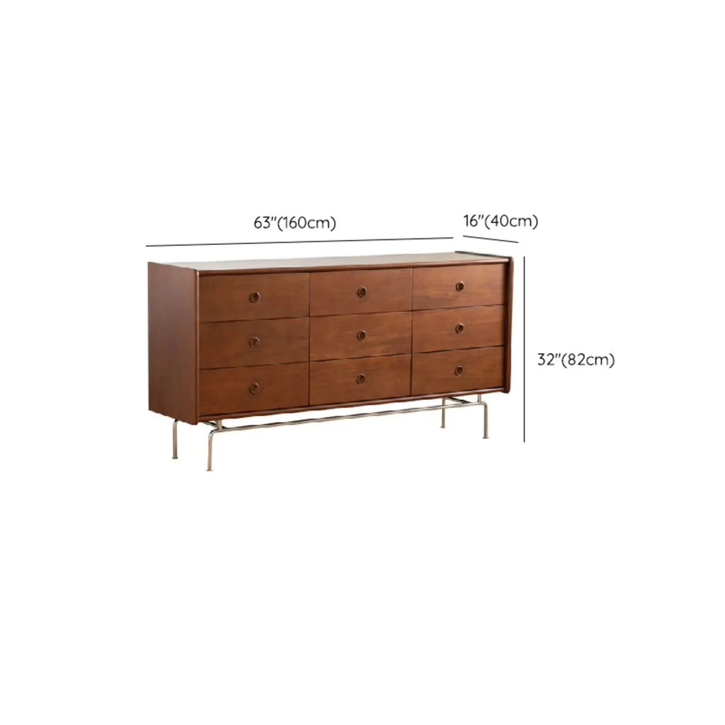 Trendy Lumber Cocoa Chest with 9 Drawers and Metal Base