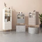 Trendy Marble-Textured Striped Wood Glass Storage Cabinet