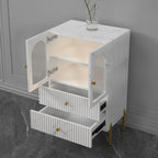 Trendy Marble-Textured Striped Wood Glass Storage Cabinet