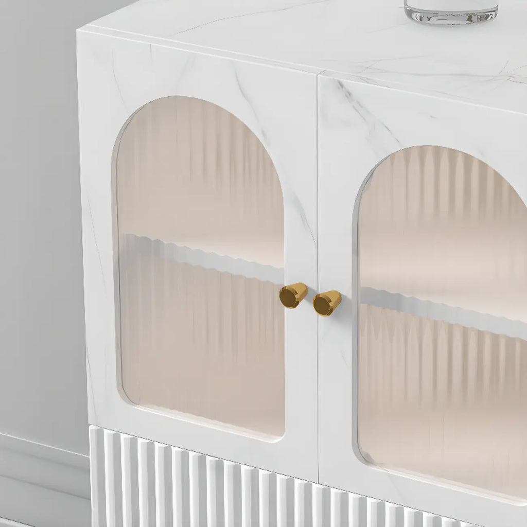 Trendy Marble-Textured Striped Wood Glass Storage Cabinet
