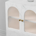 Trendy Marble-Textured Striped Wood Glass Storage Cabinet