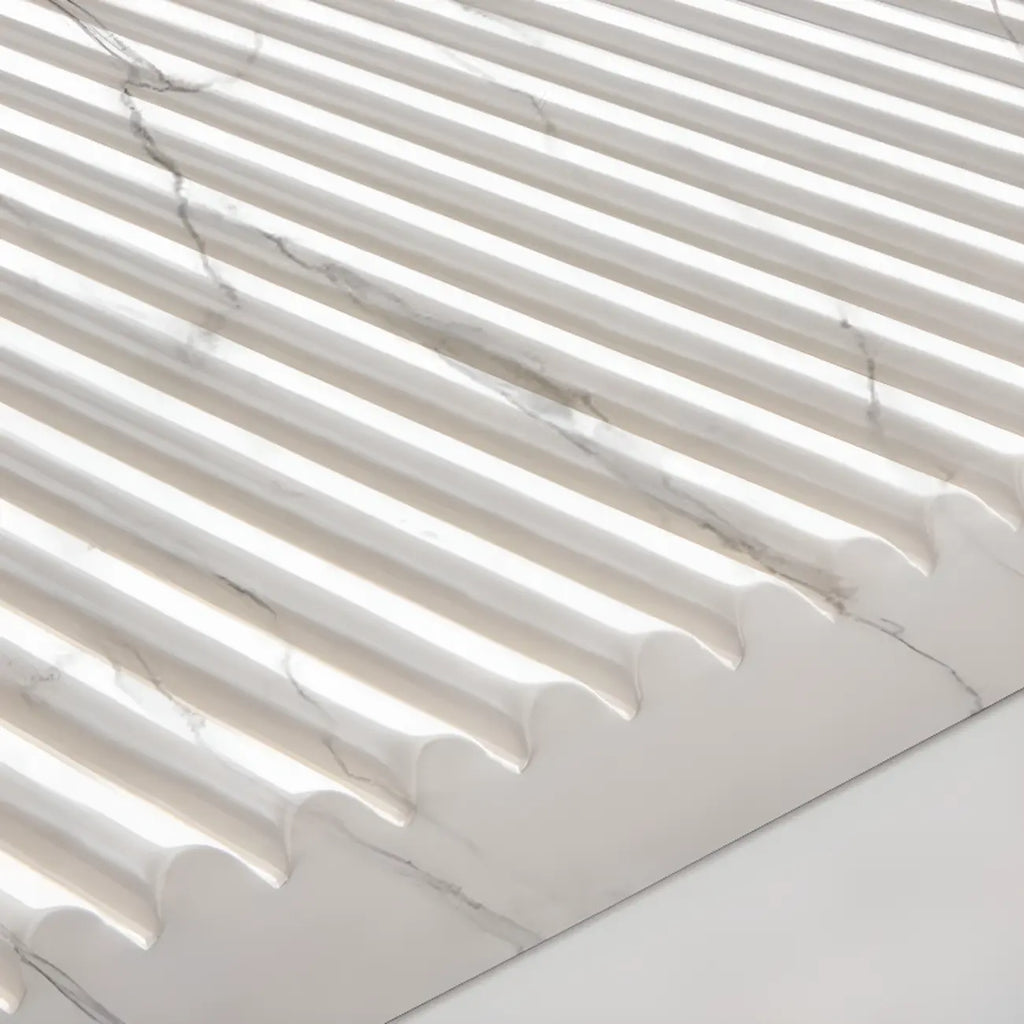 Trendy Marble-Textured Striped Wood Glass Storage Cabinet