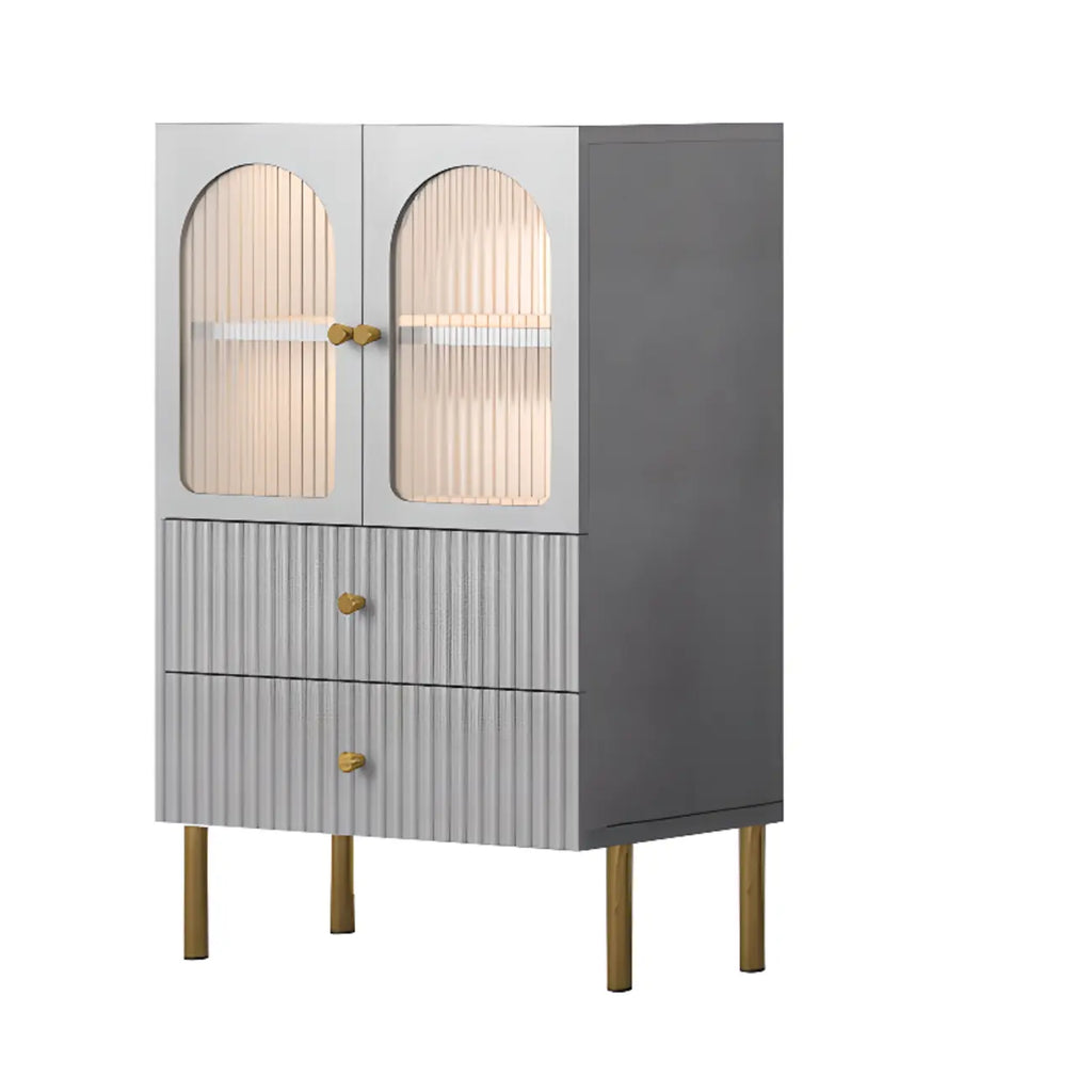 Trendy Marble-Textured Striped Wood Glass Storage Cabinet