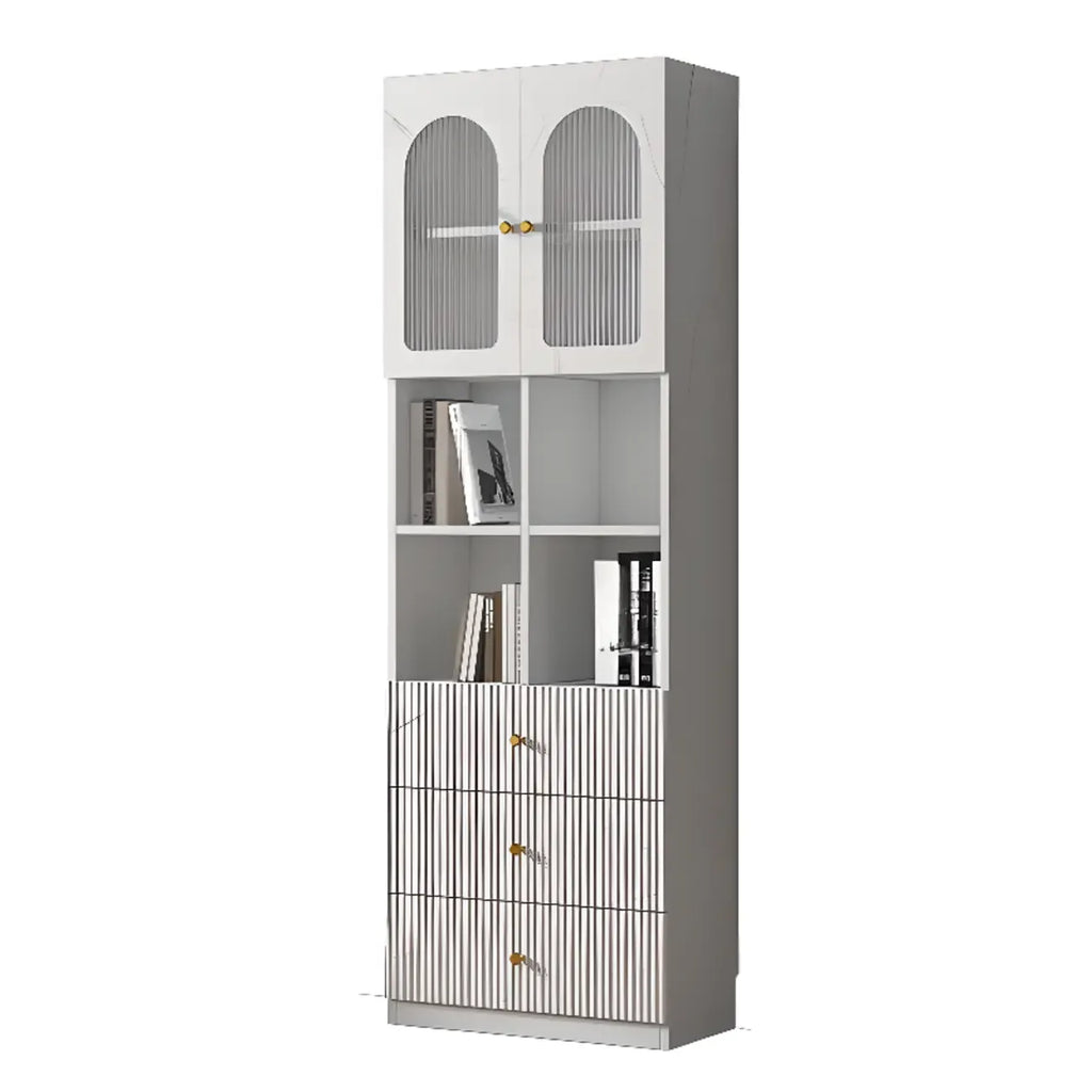 Trendy Marble-Textured Striped Wood Glass Storage Cabinet