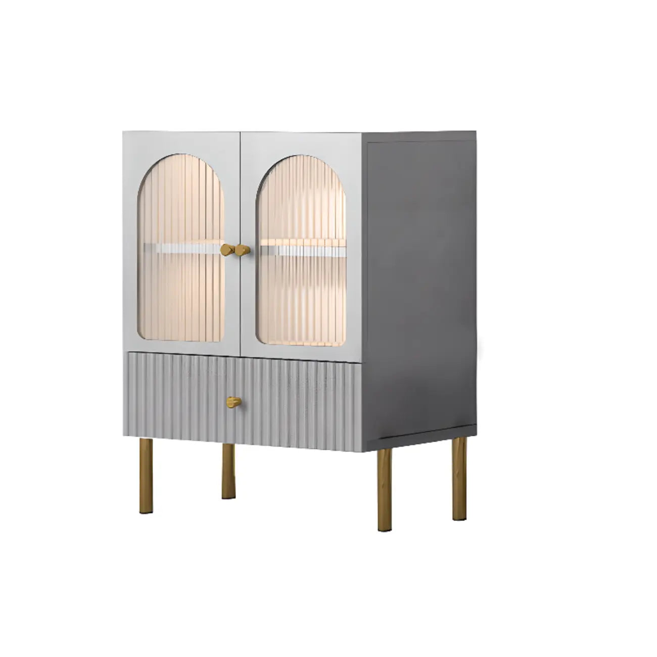 Trendy Marble-Textured Striped Wood Glass Storage Cabinet