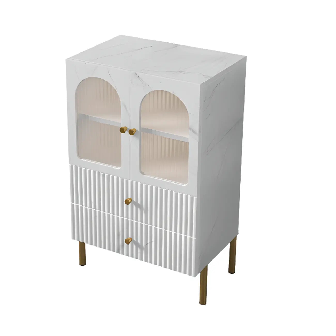 Trendy Marble-Textured Striped Wood Glass Storage Cabinet