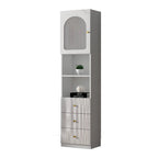 Trendy Marble-Textured Striped Wood Glass Storage Cabinet