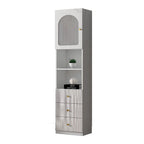 Trendy Marble-Textured Striped Wood Glass Storage Cabinet