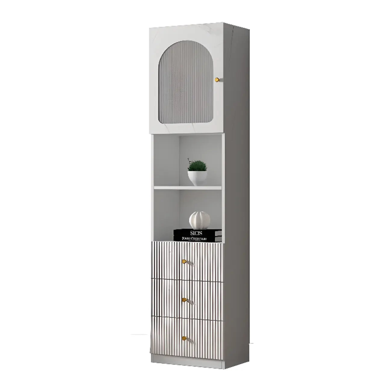 Trendy Marble-Textured Striped Wood Glass Storage Cabinet