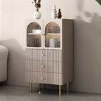 Trendy Marble-Textured Striped Wood Glass Storage Cabinet