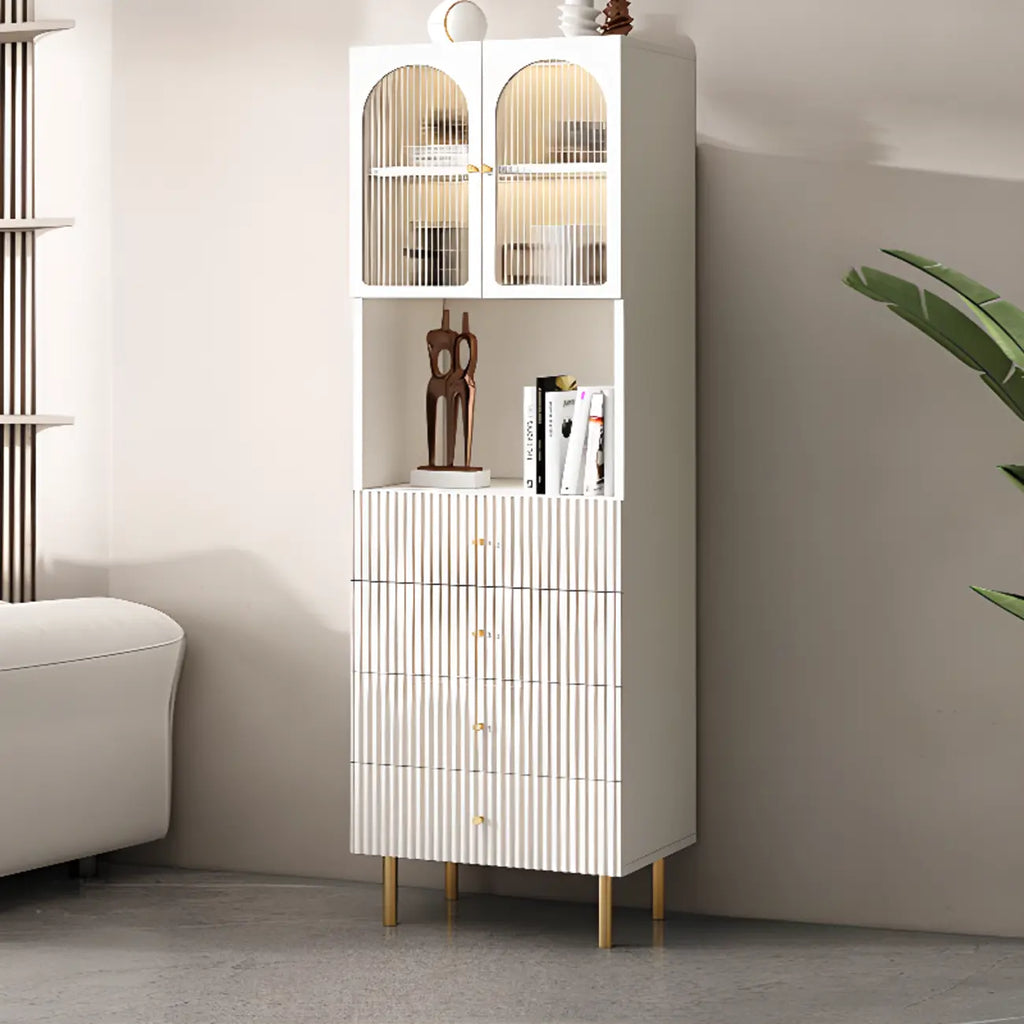 Trendy Marble-Textured Striped Wood Glass Storage Cabinet