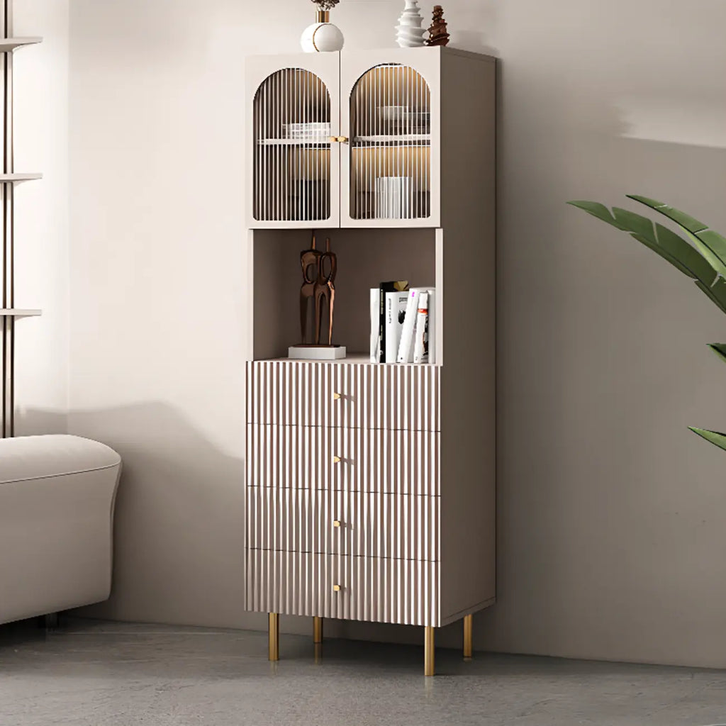 Trendy Marble-Textured Striped Wood Glass Storage Cabinet