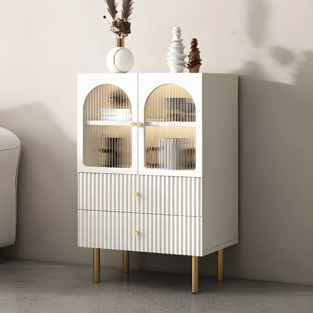 Trendy Marble-Textured Striped Wood Glass Storage Cabinet