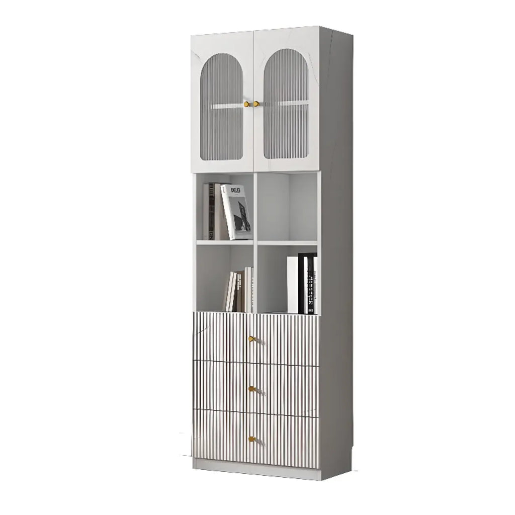 Trendy Marble-Textured Striped Wood Glass Storage Cabinet