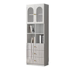 Trendy Marble-Textured Striped Wood Glass Storage Cabinet