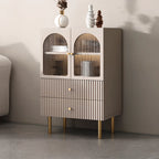 Trendy Marble-Textured Striped Wood Glass Storage Cabinet
