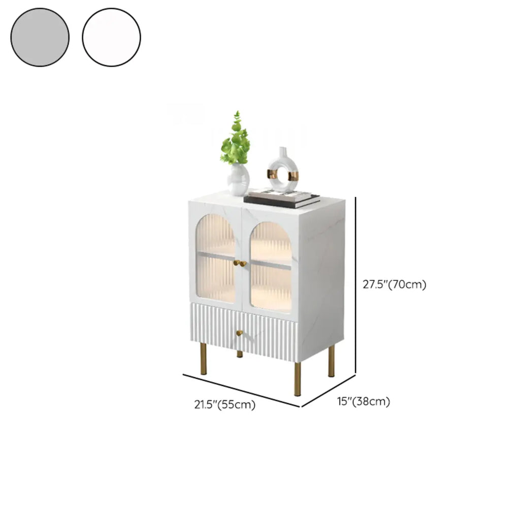 Trendy Marble-Textured Striped Wood Glass Storage Cabinet