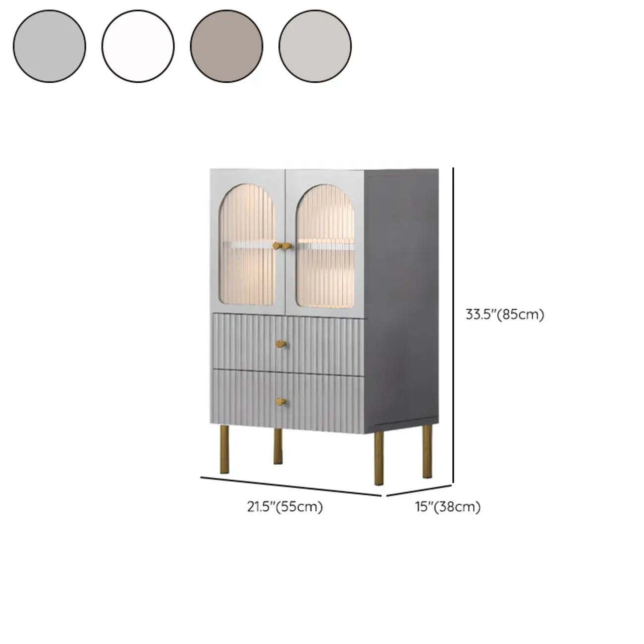 Trendy Marble-Textured Striped Wood Glass Storage Cabinet