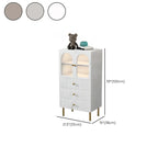 Trendy Marble-Textured Striped Wood Glass Storage Cabinet