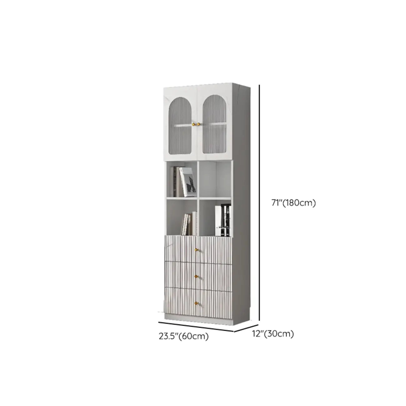 Trendy Marble-Textured Striped Wood Glass Storage Cabinet