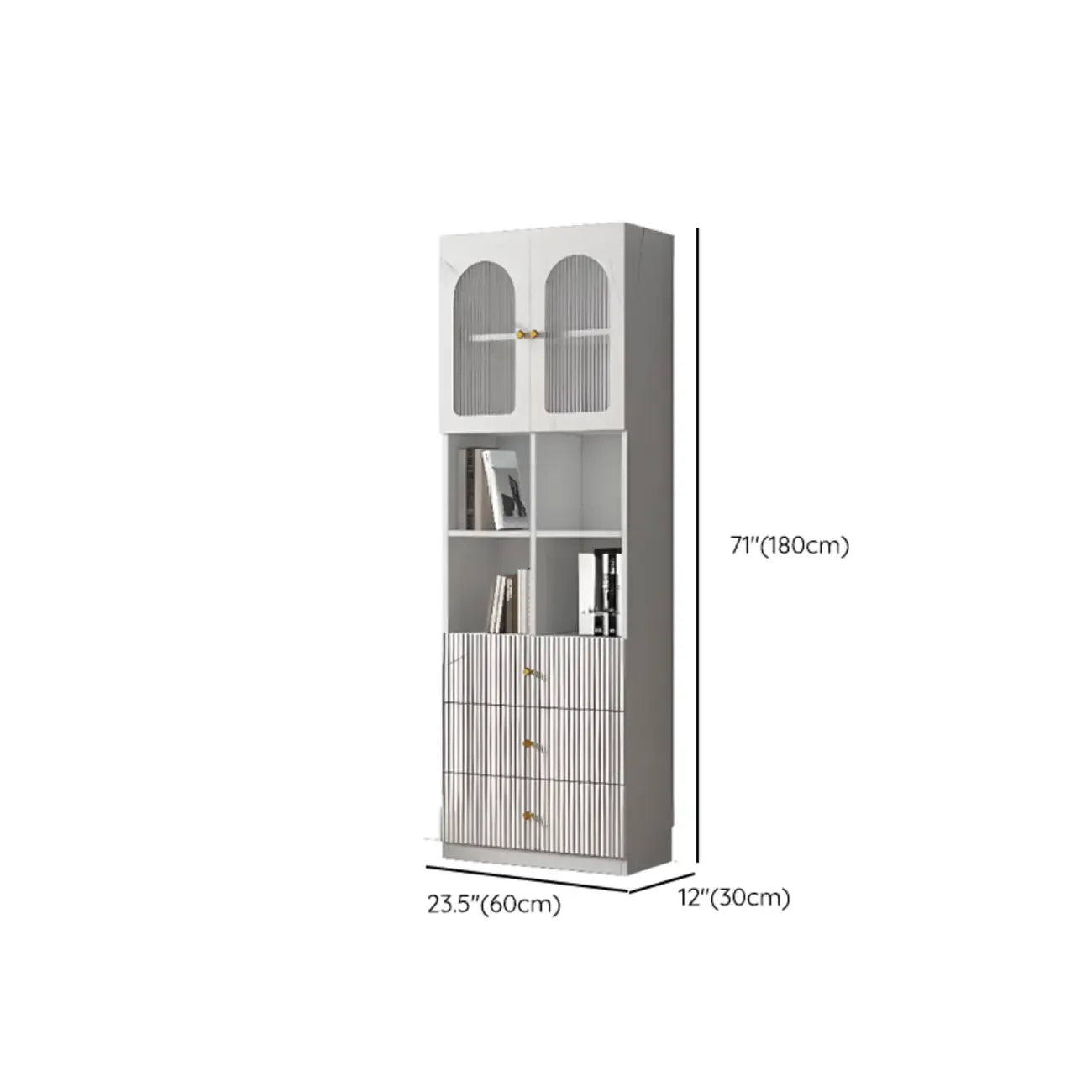 Trendy Marble-Textured Striped Wood Glass Storage Cabinet