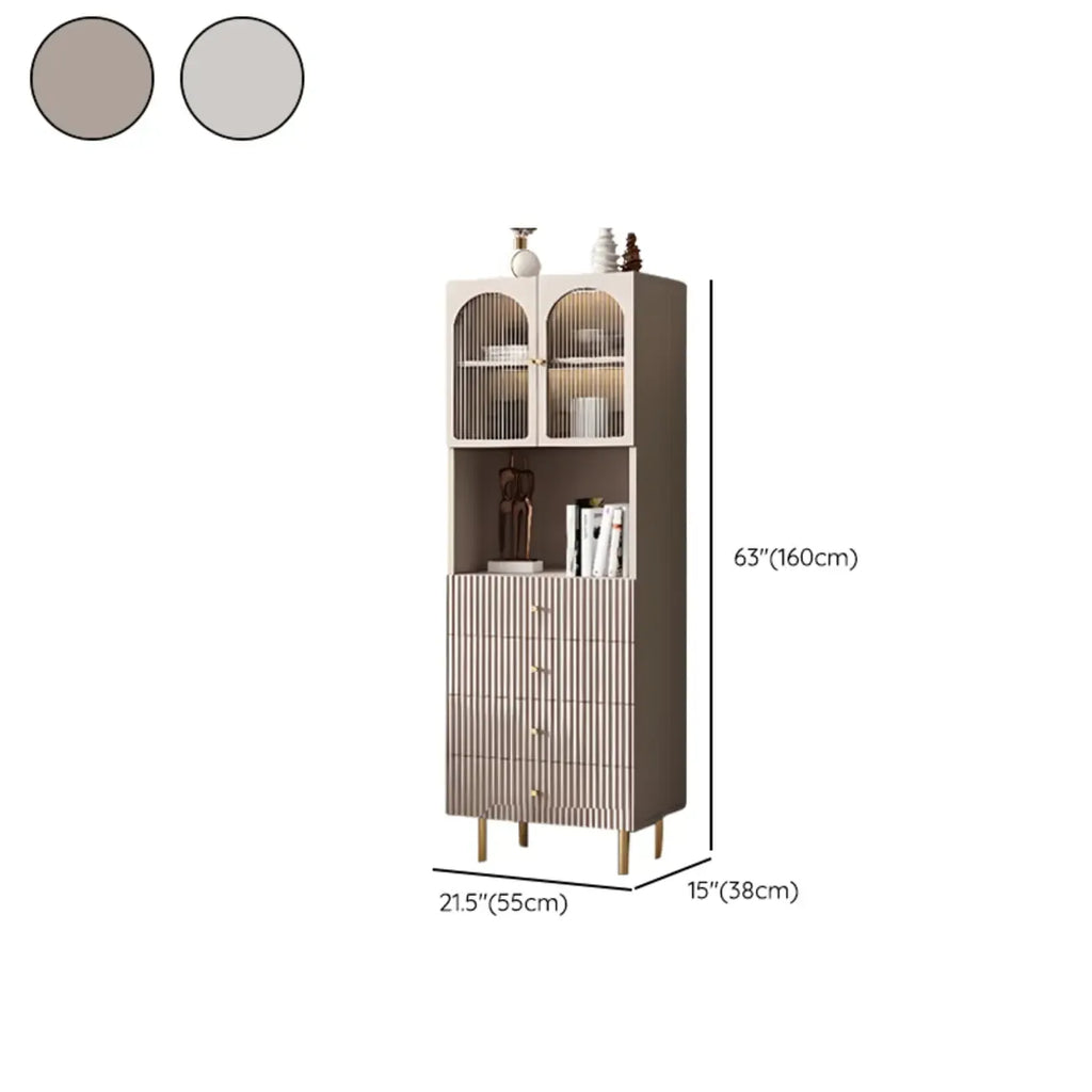 Trendy Marble-Textured Striped Wood Glass Storage Cabinet