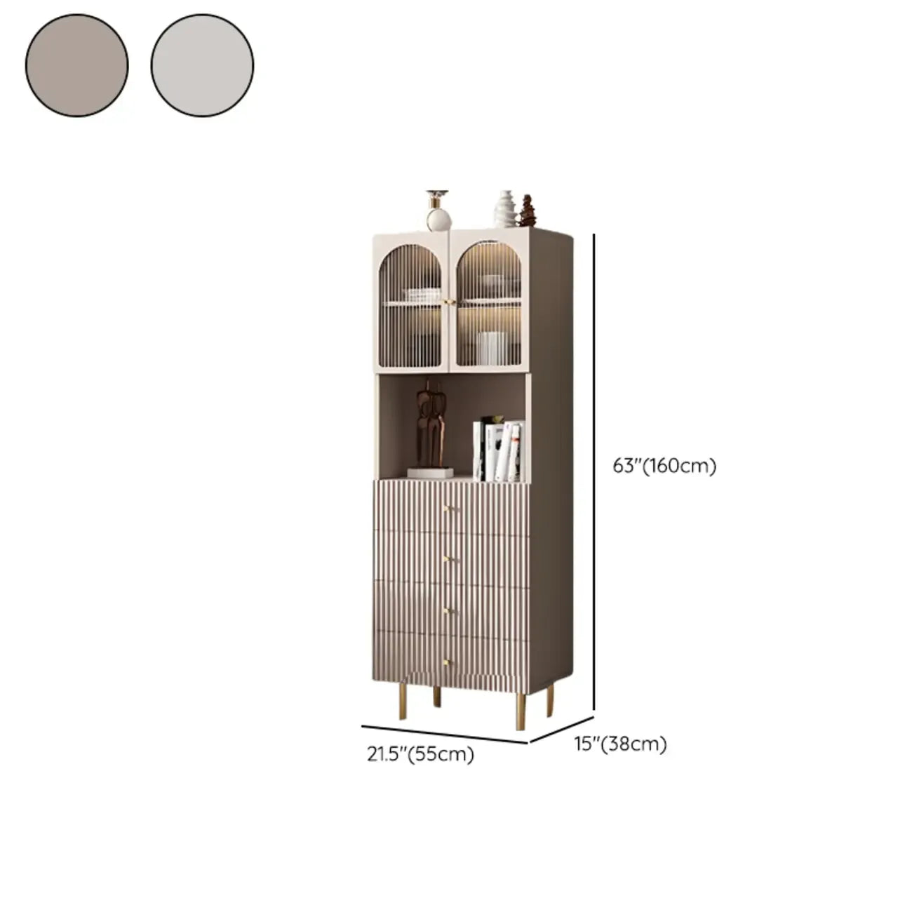 Trendy Marble-Textured Striped Wood Glass Storage Cabinet