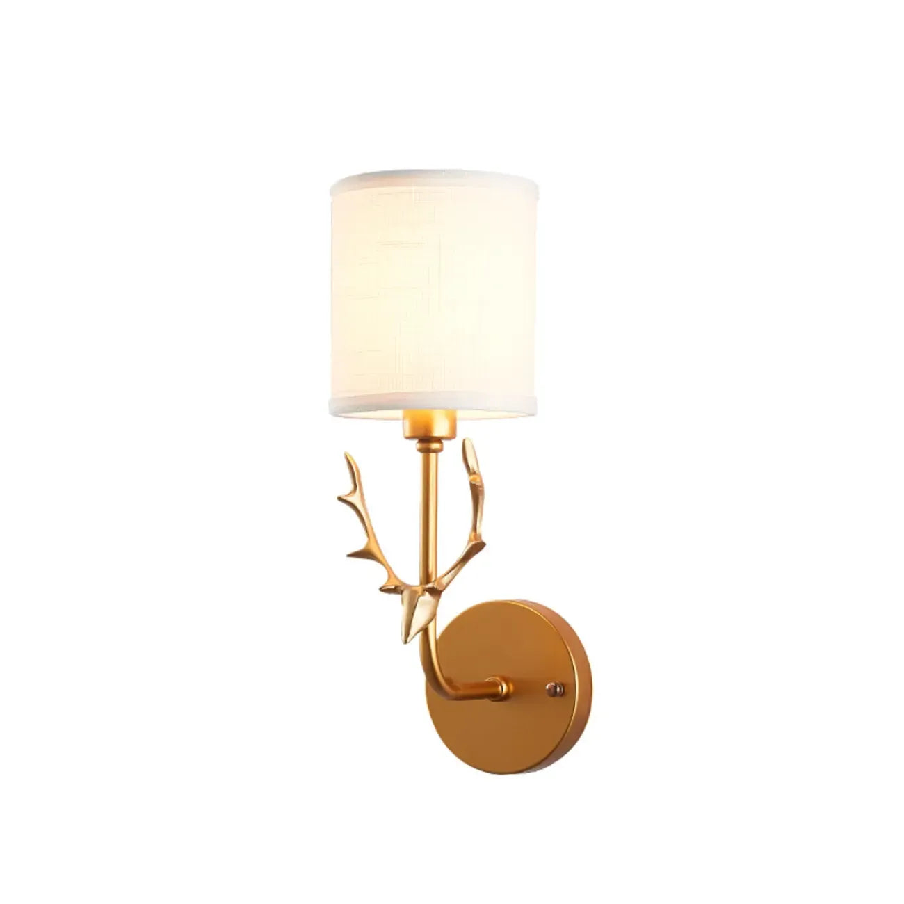 Vintage Antler Wall Sconce with Fabric Shade for Living Room