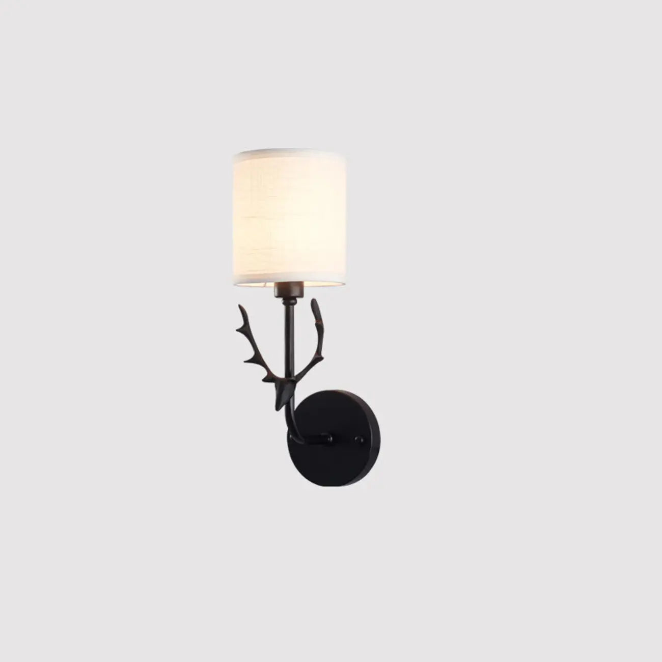 Vintage Antler Wall Sconce with Fabric Shade for Living Room