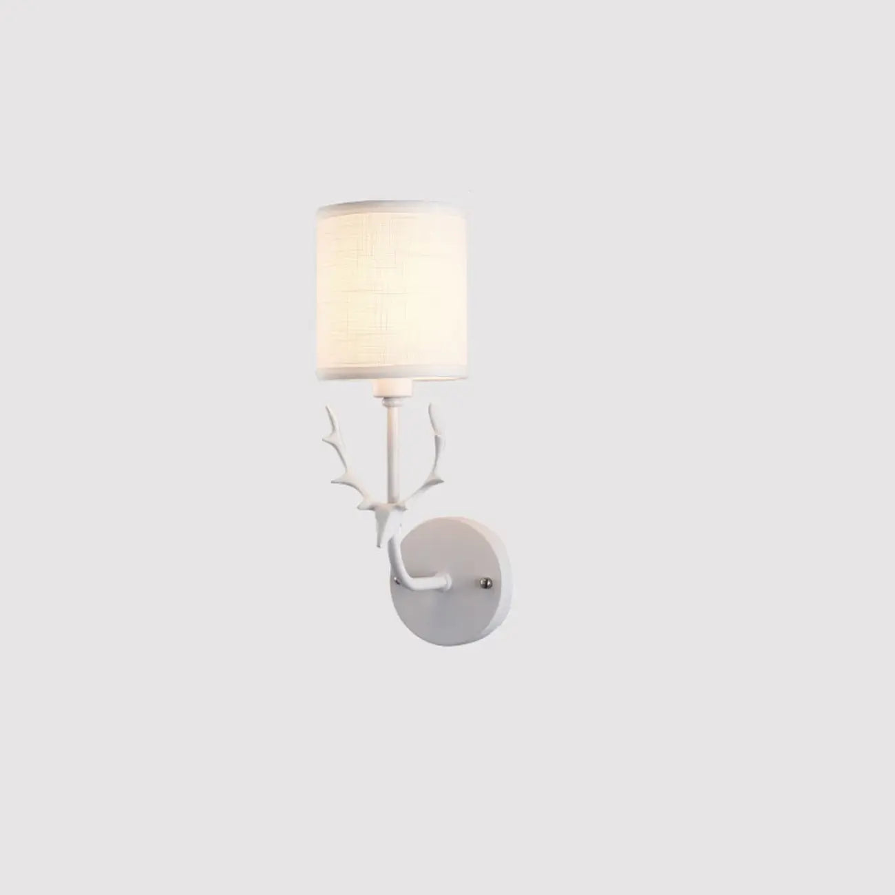 Vintage Antler Wall Sconce with Fabric Shade for Living Room