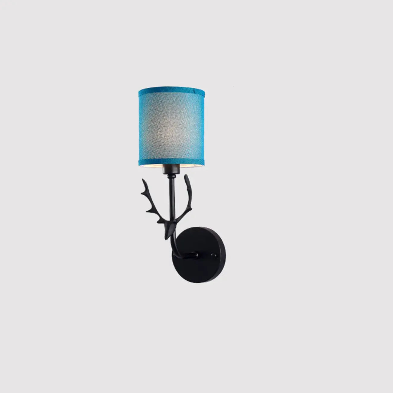Vintage Antler Wall Sconce with Fabric Shade for Living Room