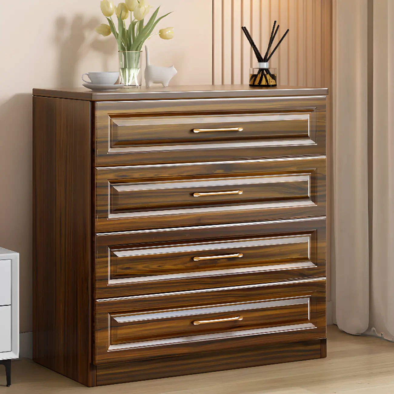 Modern Elegant White Wood Gold Handle Storage Chests
