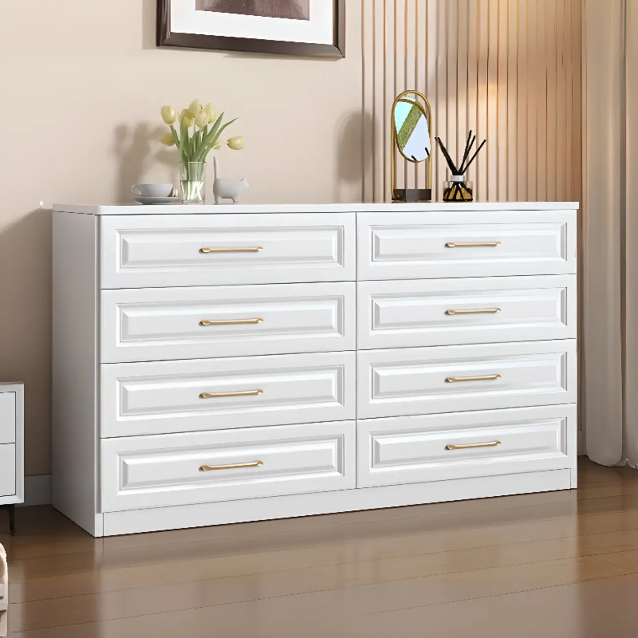 Modern Elegant White Wood Gold Handle Storage Chests