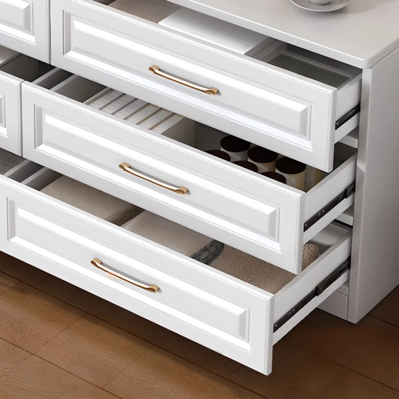 Modern Elegant White Wood Gold Handle Storage Chests