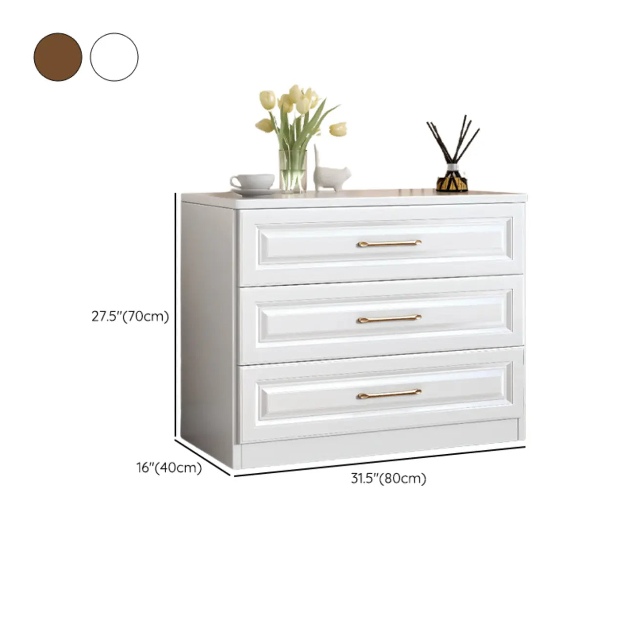 Modern Elegant White Wood Gold Handle Storage Chests