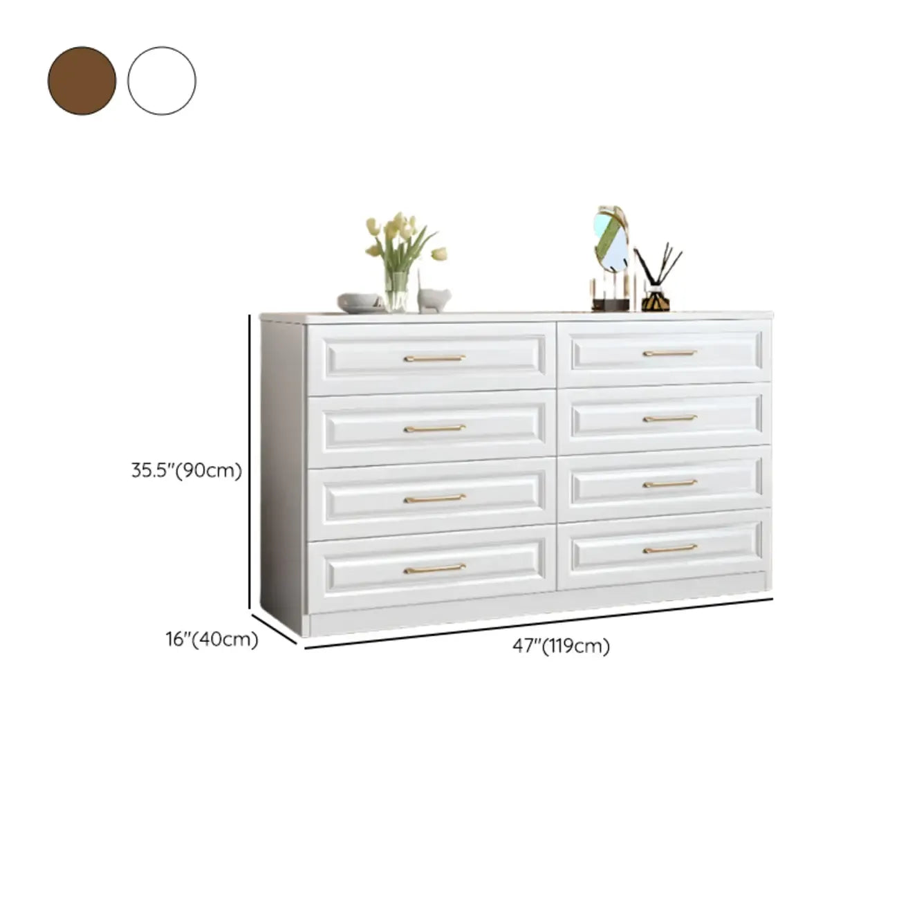 Modern Elegant White Wood Gold Handle Storage Chests