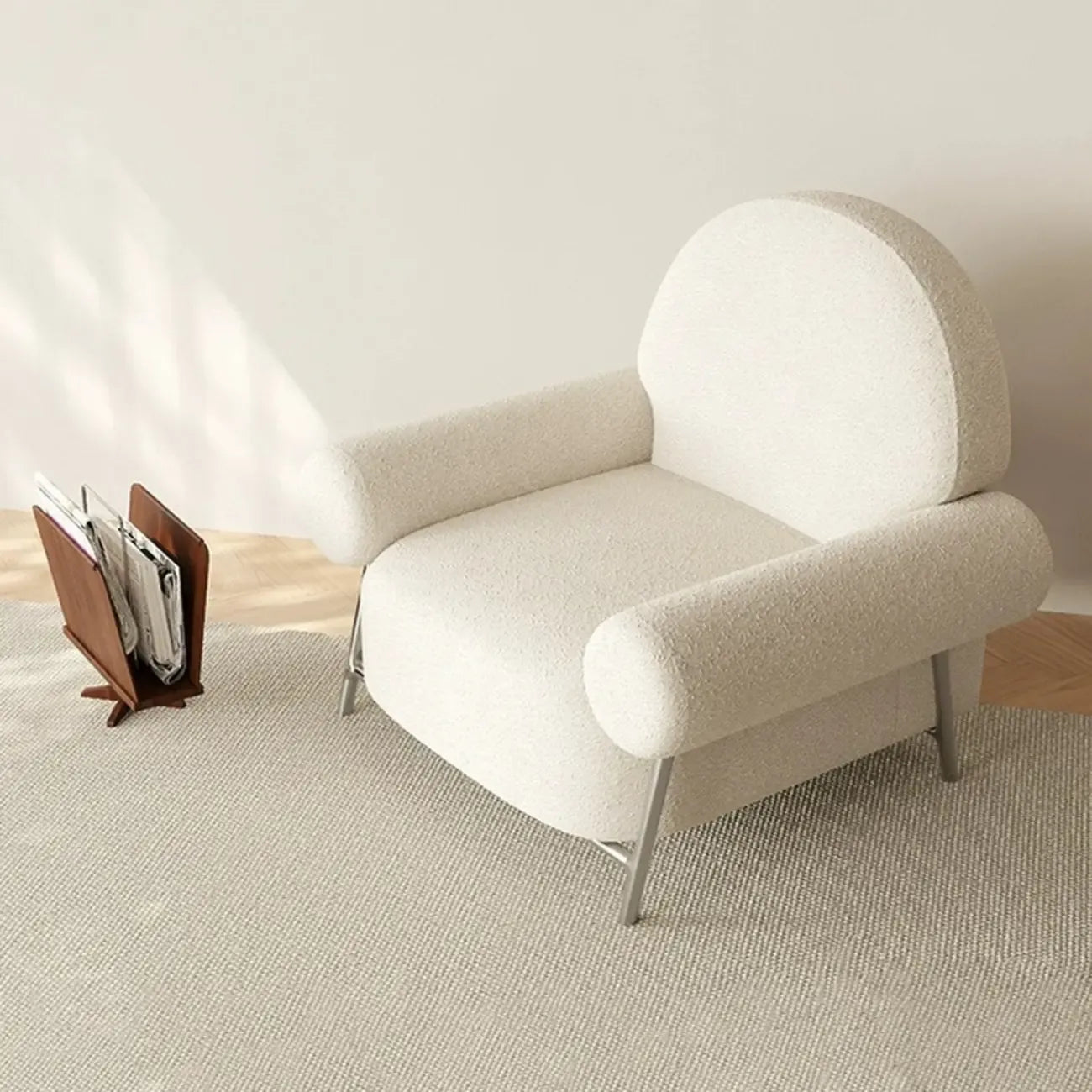 White Upholstered Arm Accent Chair for Living Room