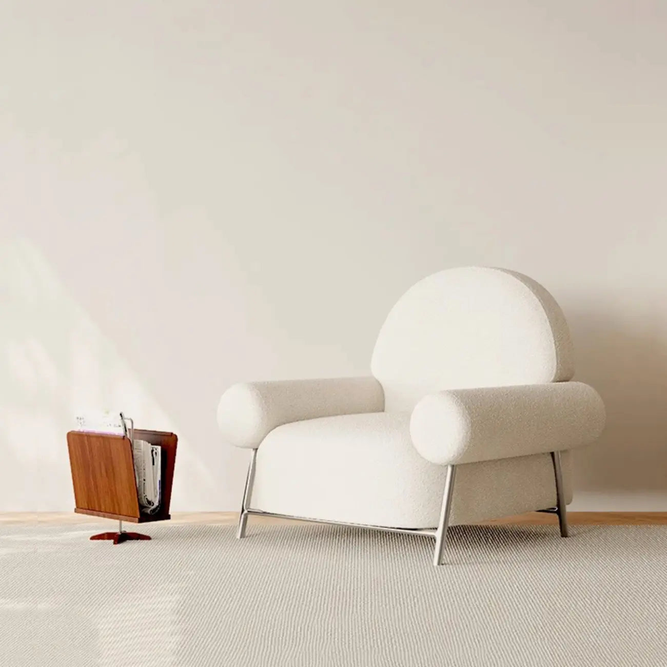 White Upholstered Arm Accent Chair for Living Room