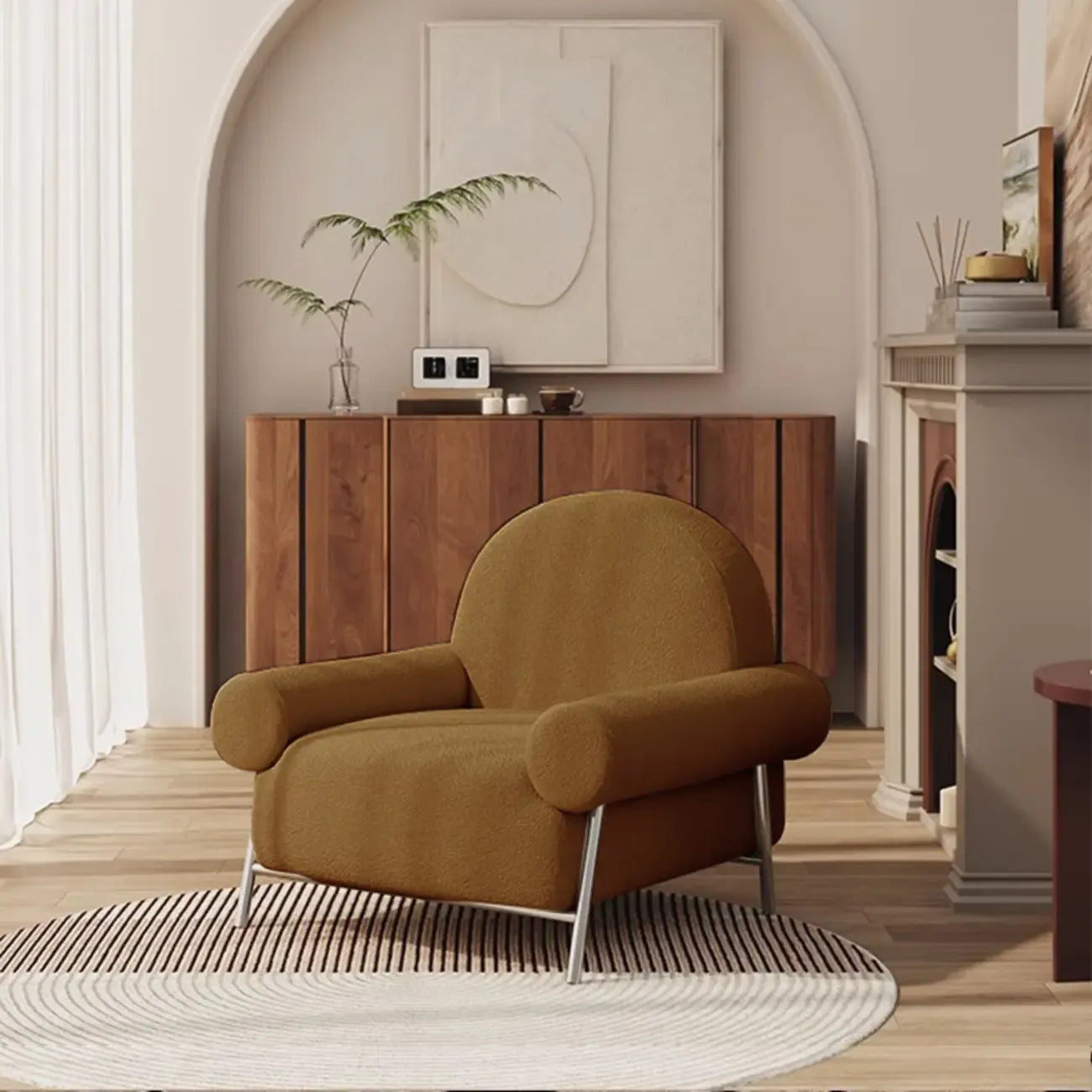 White Upholstered Arm Accent Chair for Living Room