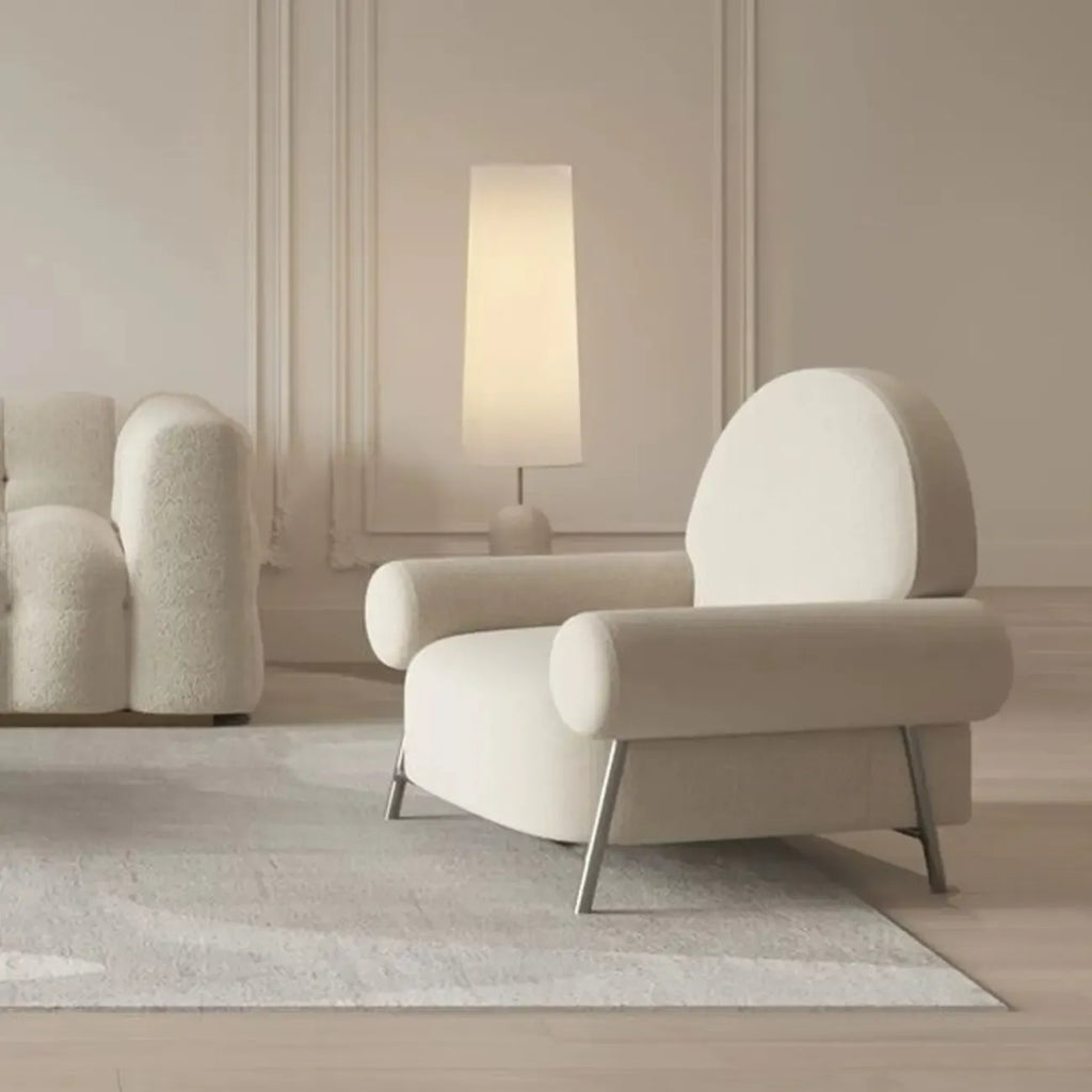 White Upholstered Arm Accent Chair for Living Room