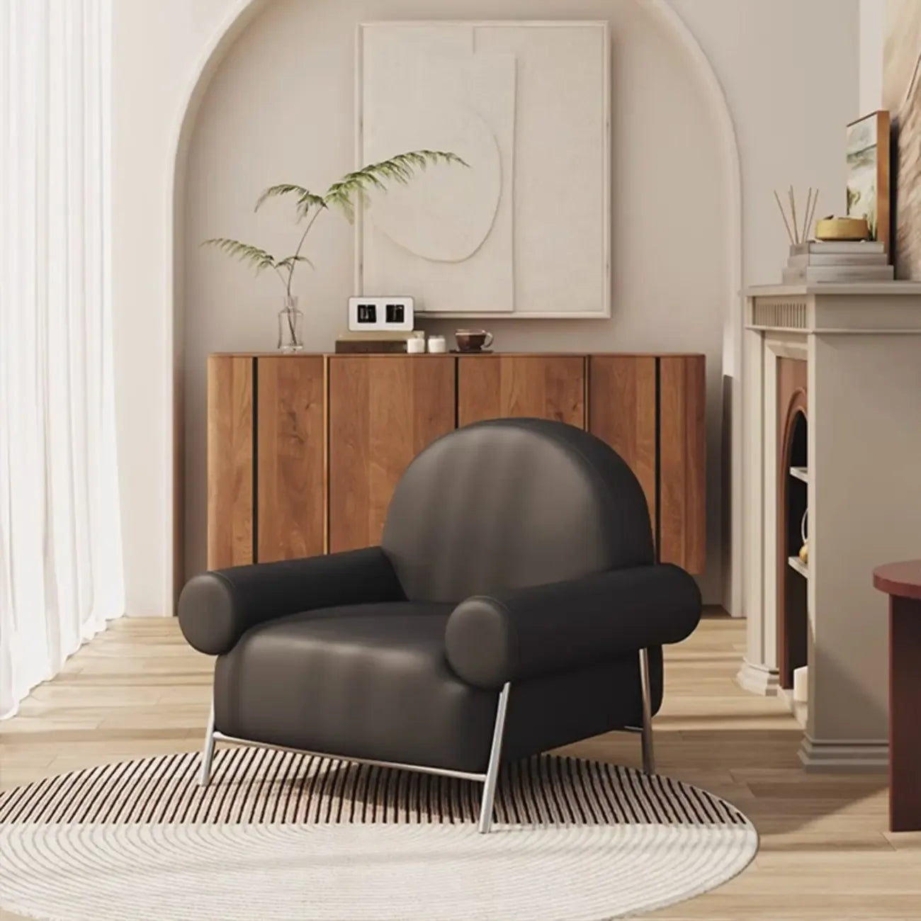 White Upholstered Arm Accent Chair for Living Room