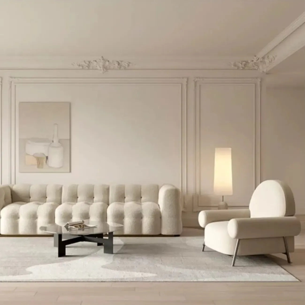 White Upholstered Arm Accent Chair for Living Room