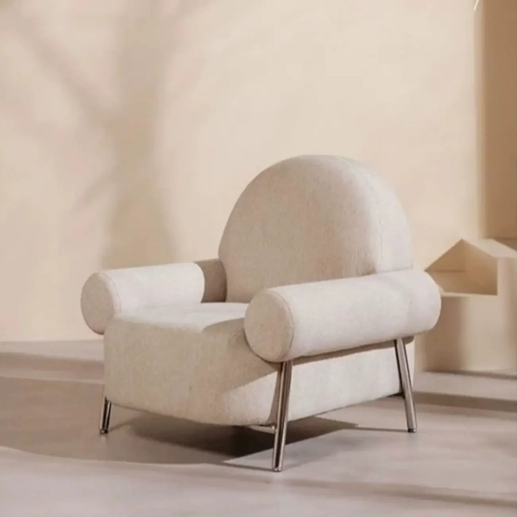 White Upholstered Arm Accent Chair for Living Room