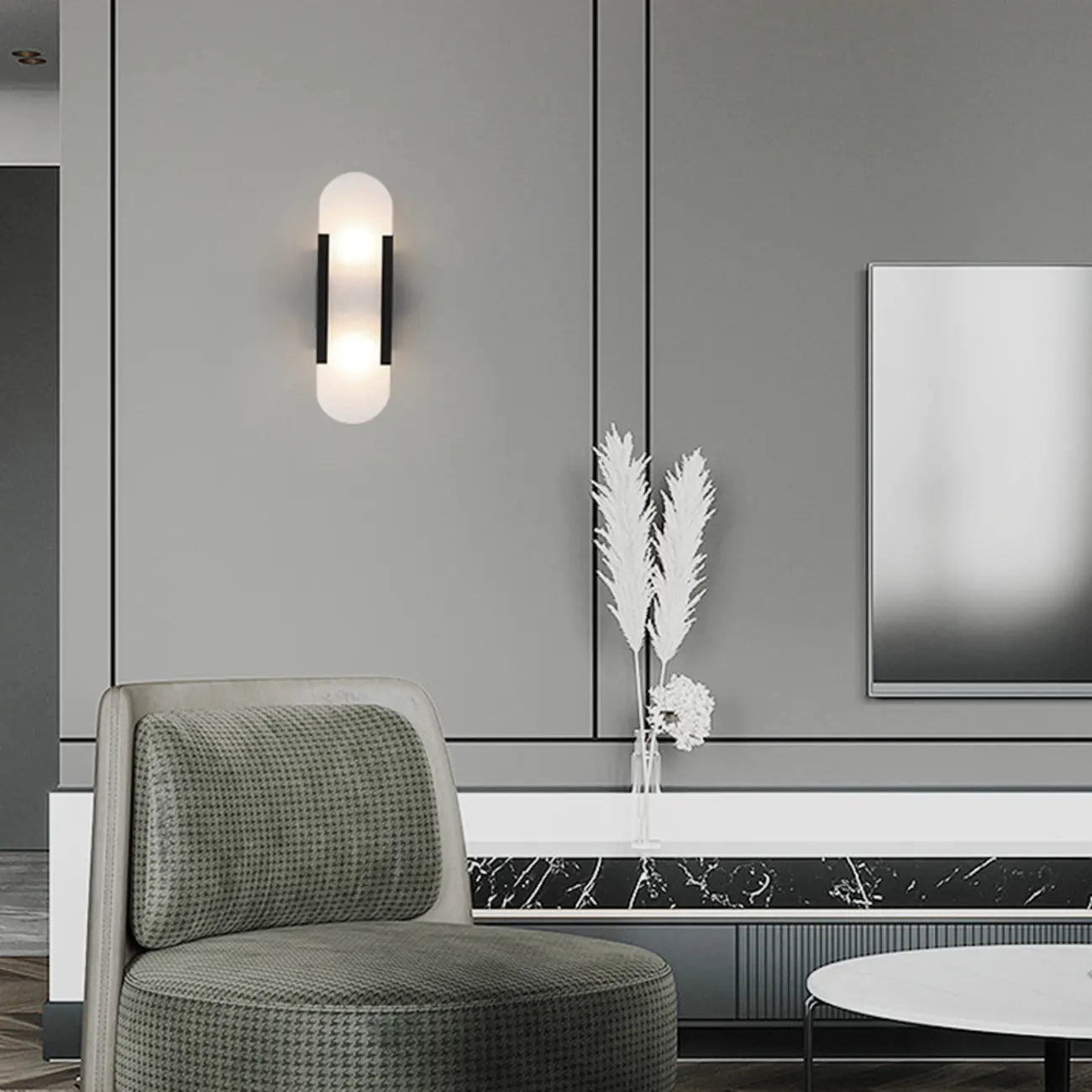 Nordic 2-Light Gold Oval Alabaster Wall Lamp