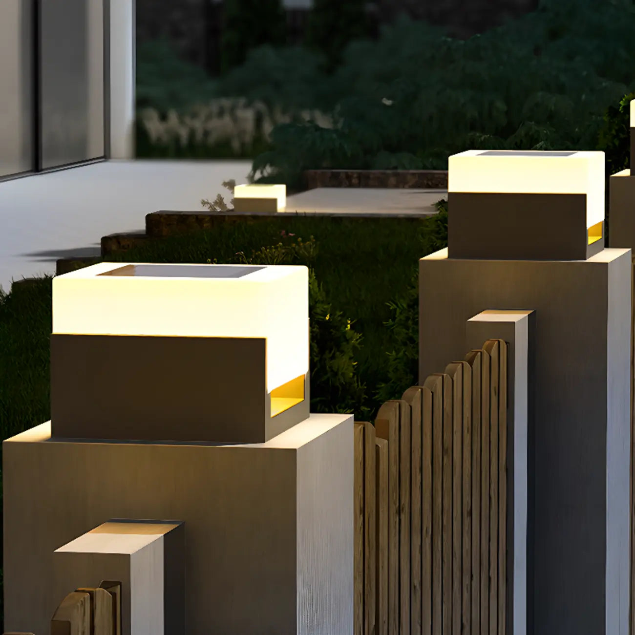 Warm Light Grey Square Solar Outdoor Post Lights