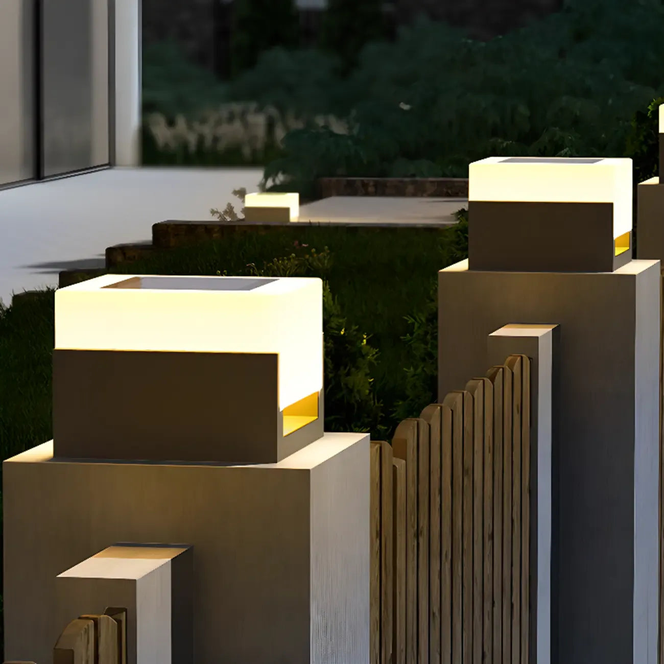 Warm Light Grey Square Solar Outdoor Post Lights