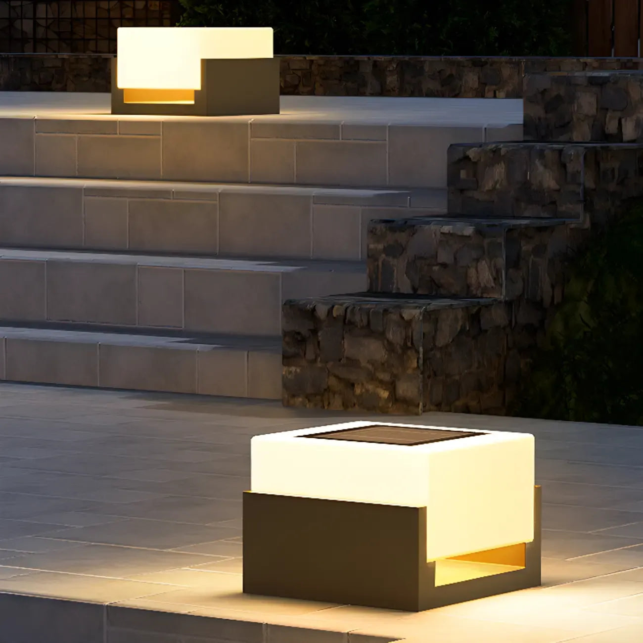 Warm Light Grey Square Solar Outdoor Post Lights