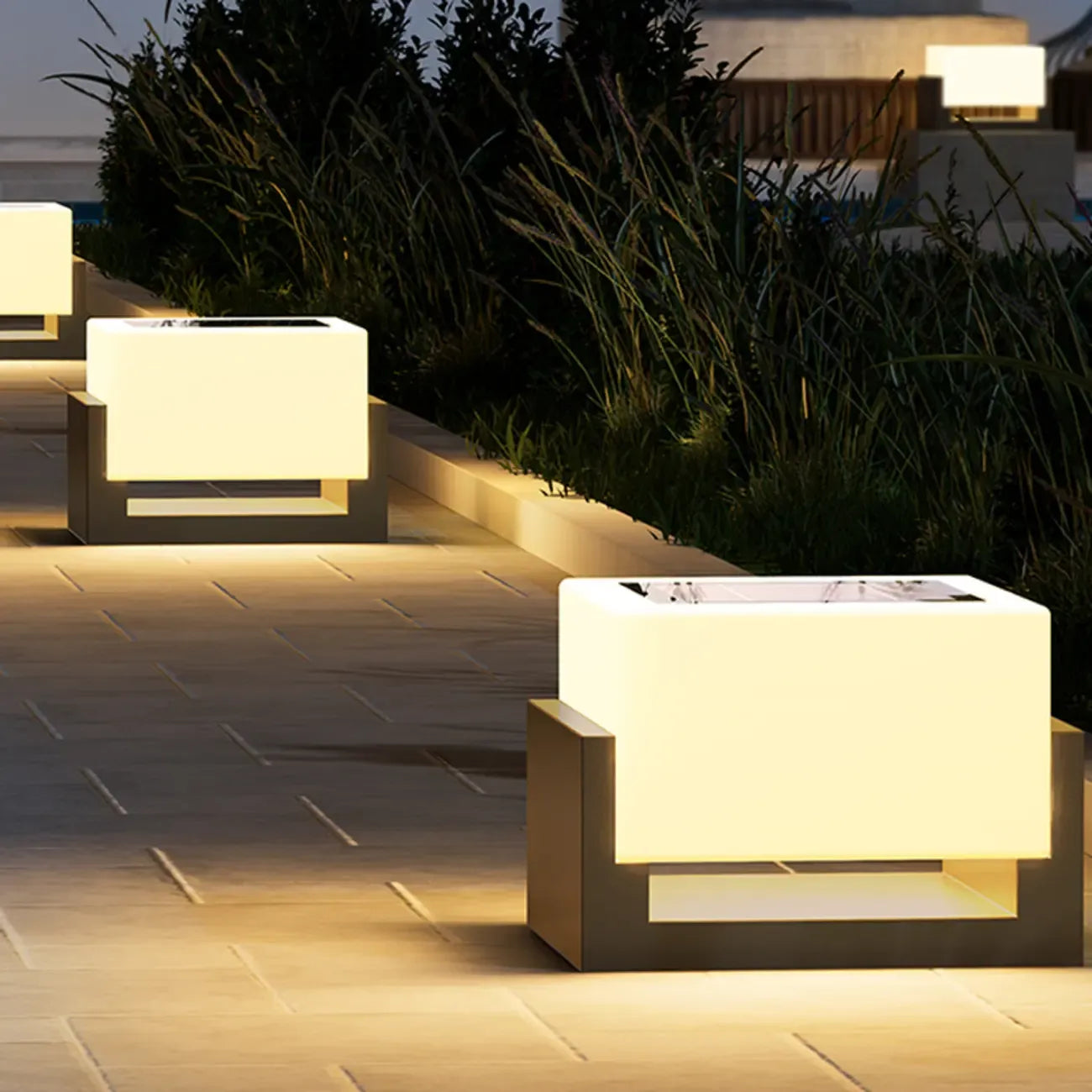 Warm Light Grey Square Solar Outdoor Post Lights