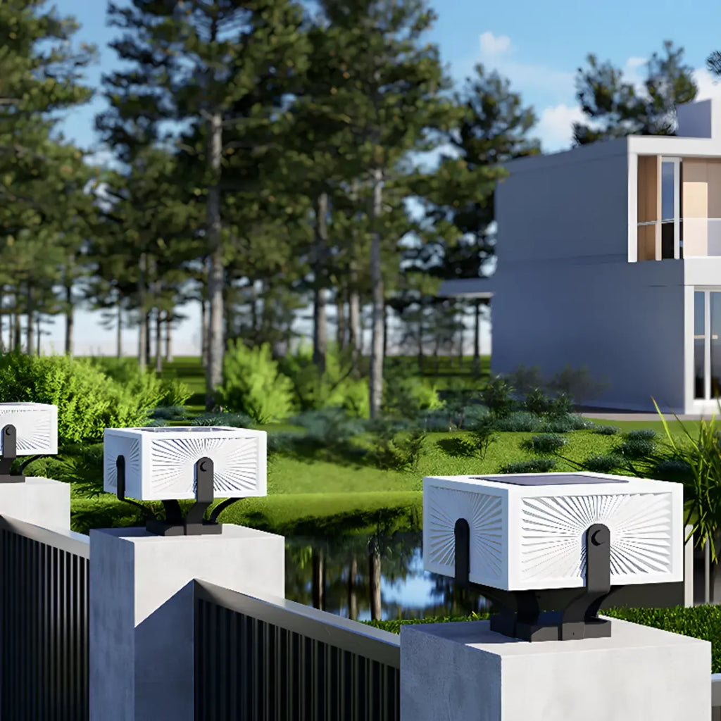 Modern Metal Bracket Solar White Cube Outdoor Post Lights